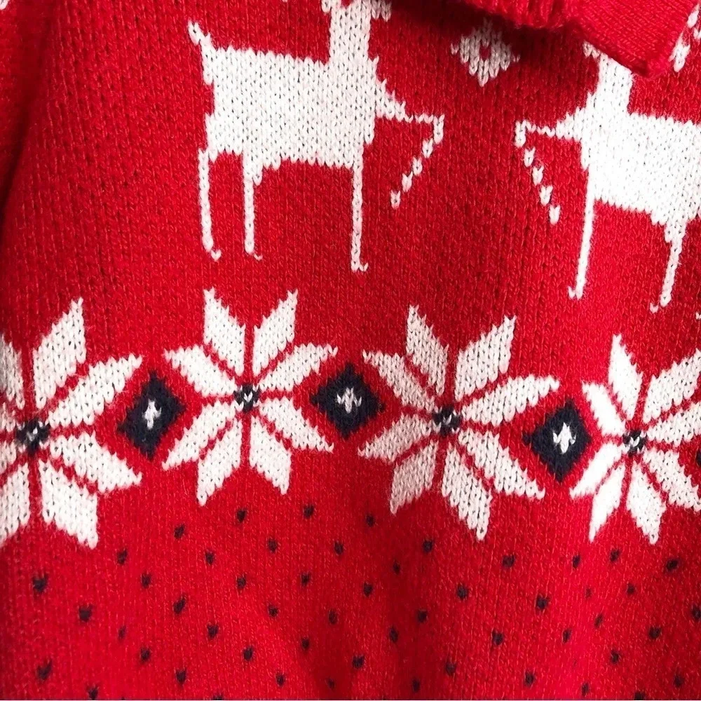 Janie and Jack fair isle sweater red and white reindeer‎ mock neck 12-18 months